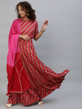 Red Gold Printed Lehenga Choli With Dupatta - Elganza