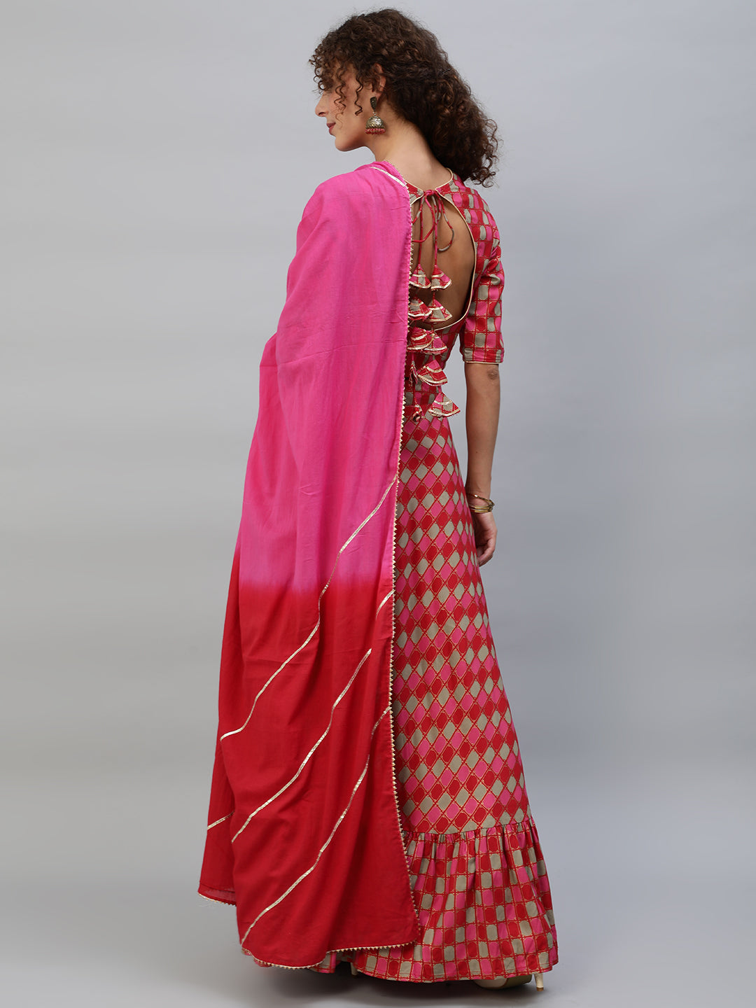 Red Gold Printed Lehenga Choli With Dupatta - Elganza