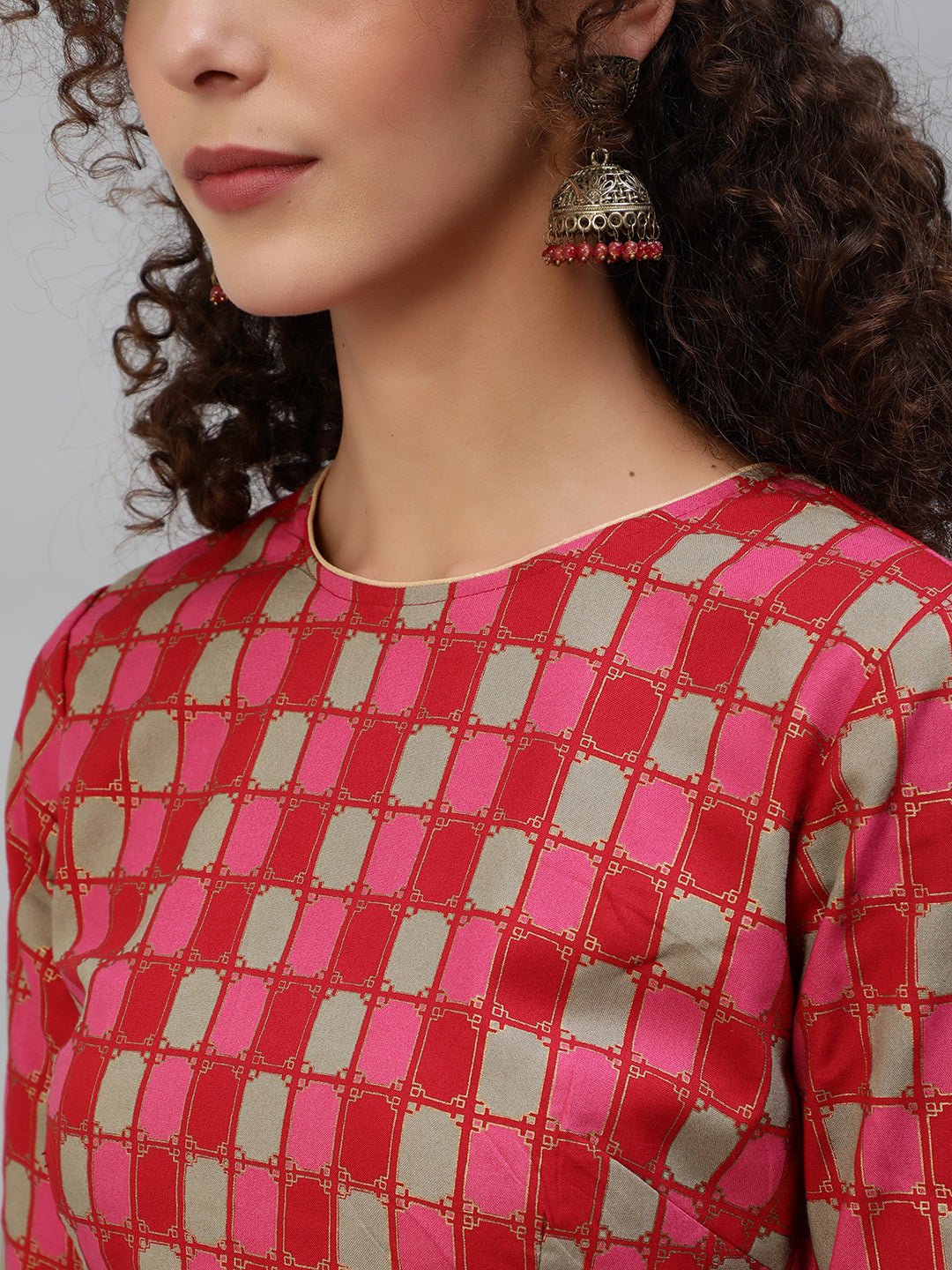 Red Gold Printed Lehenga Choli With Dupatta - Elganza