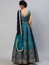 Teal Blue Gold Zari Work Lehenga Choli With Dupatta - Elganza