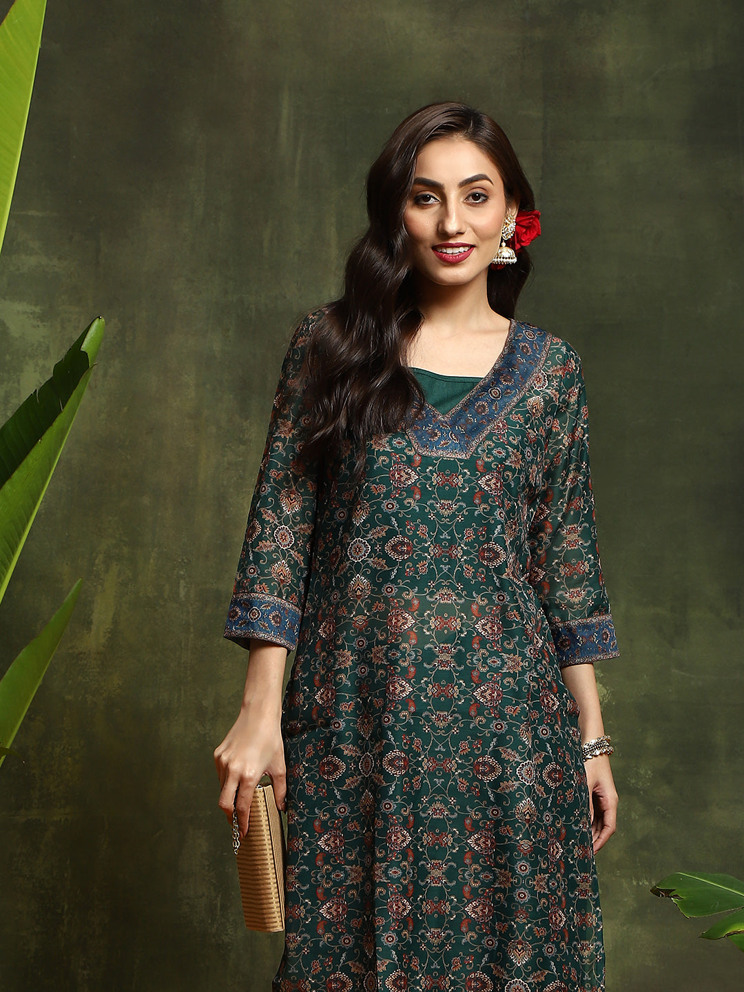 Green Floral Print Couple Combo - Elganza