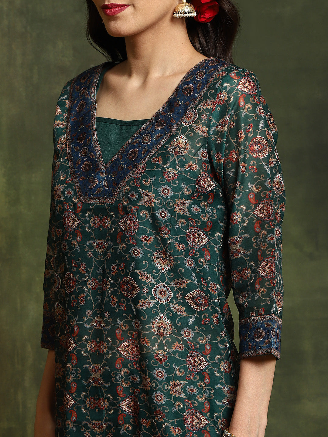 Green Floral Print Couple Combo - Elganza