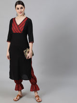 Black Chevron Print Cotton Kurta With Balloon Palazzo - Elganza
