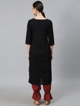 Black Chevron Print Cotton Kurta With Balloon Palazzo - Elganza