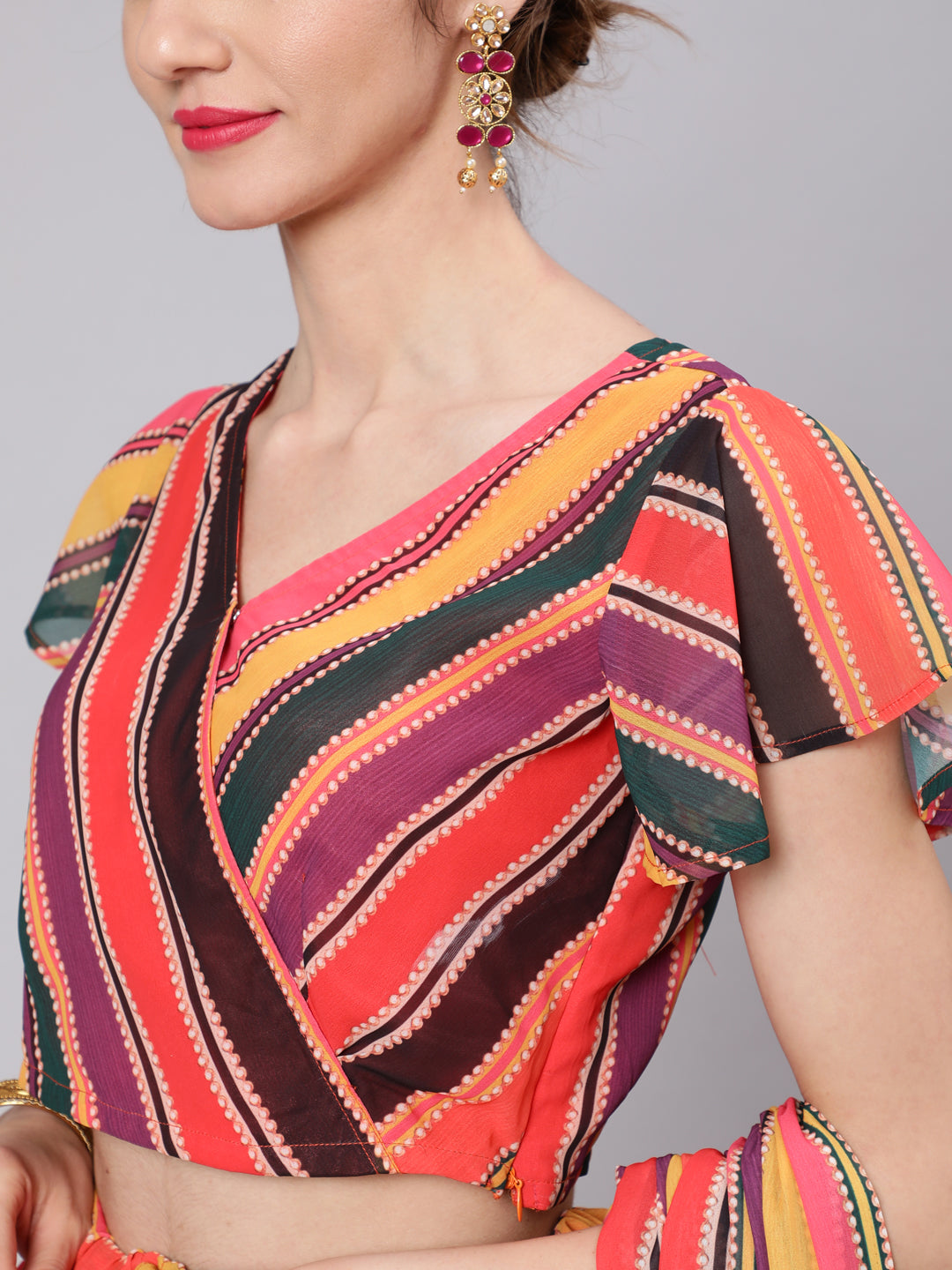Multicolor Striped Palazzo Saree With Blouse - Elganza