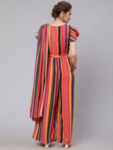 Multicolor Striped Palazzo Saree With Blouse - Elganza