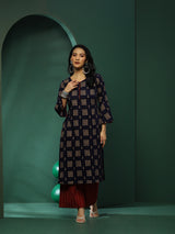 Navy Blue & Maroon Floral Print Kurta With Palazzo - Elganza