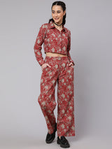 Maroon Floral Co Ord Set - Elganza