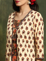 Brown & Cream Floral Print Couple Combo Set - Elganza