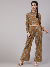 Brown Floral Print Co Ord Set - Elganza