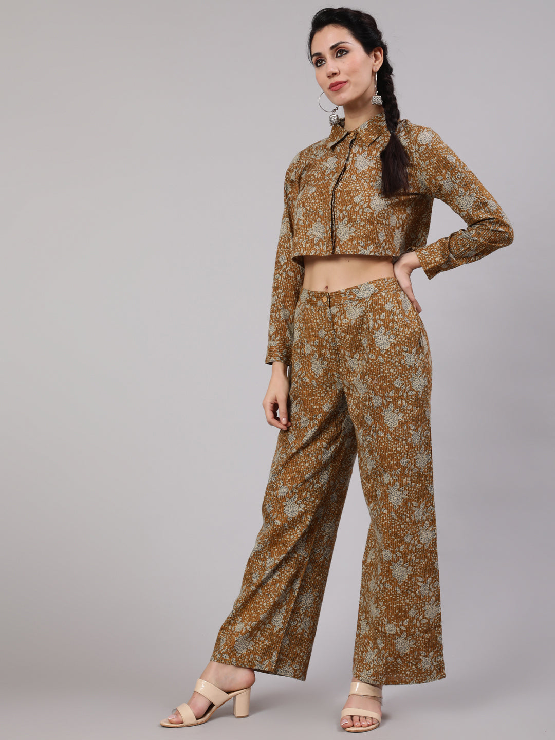 Brown Floral Print Co Ord Set - Elganza