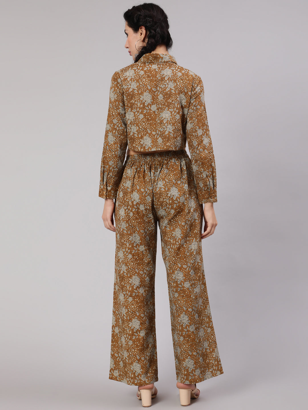 Brown Floral Print Co Ord Set - Elganza