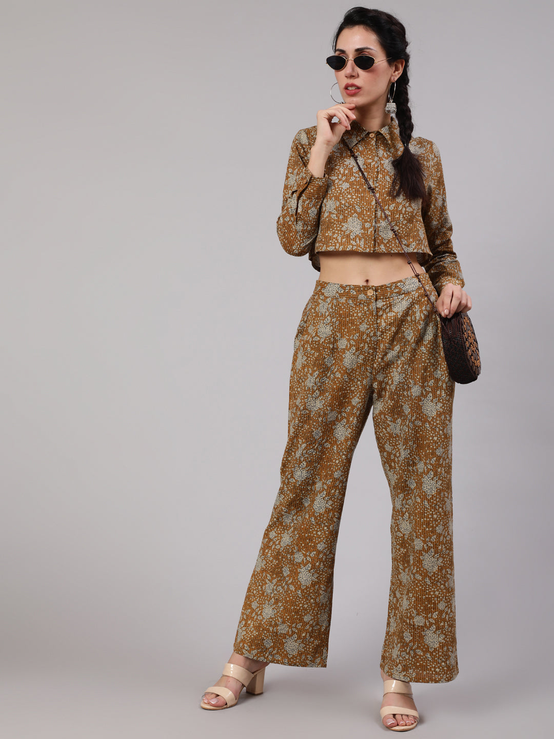 Brown Floral Print Co Ord Set - Elganza