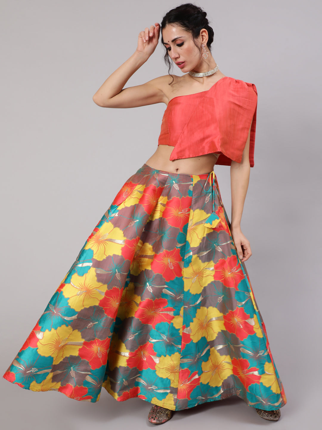 Multicolor Floral Print Lehenga With Blouse - Elganza