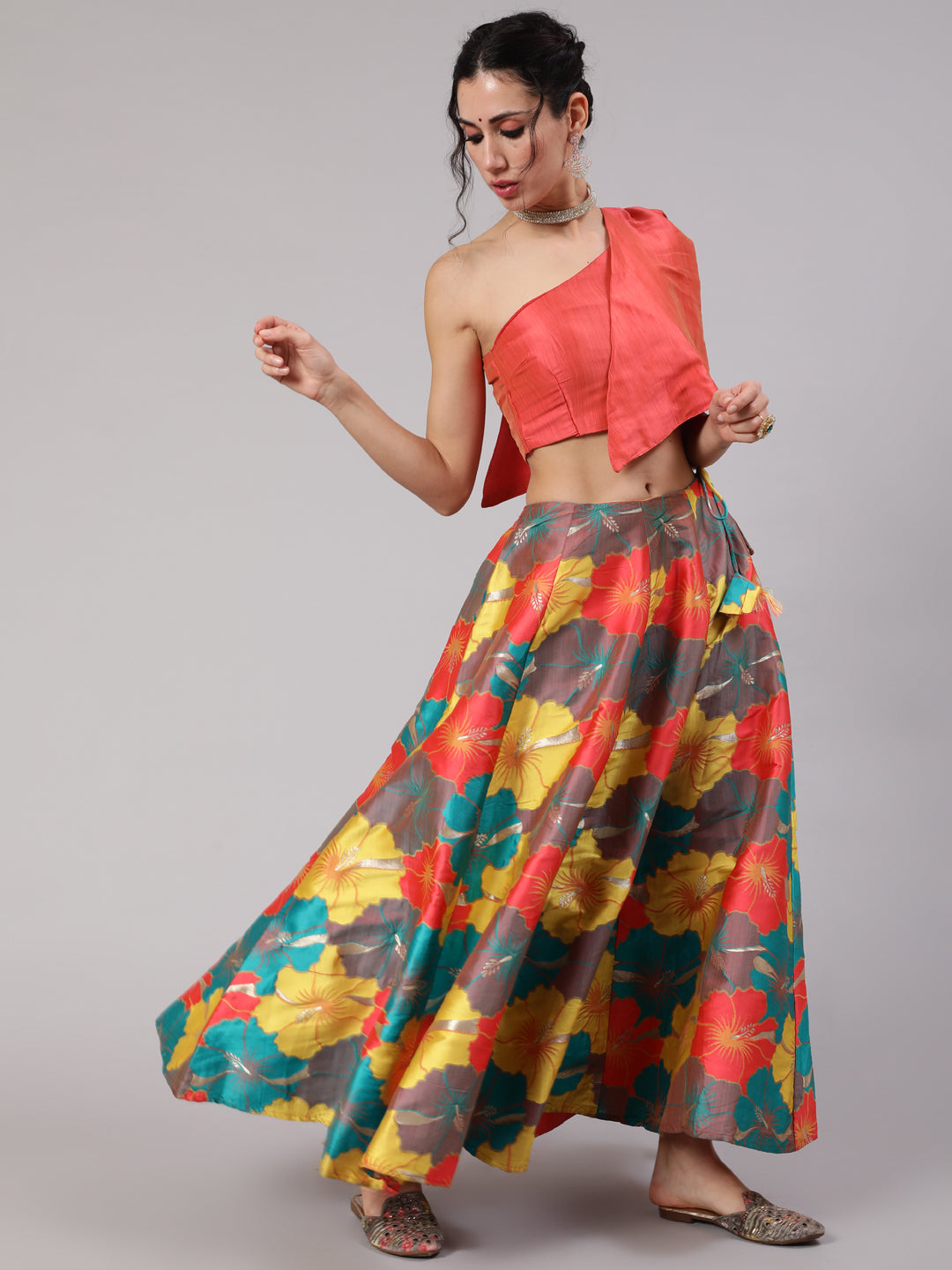 Multicolor Floral Print Lehenga With Blouse - Elganza