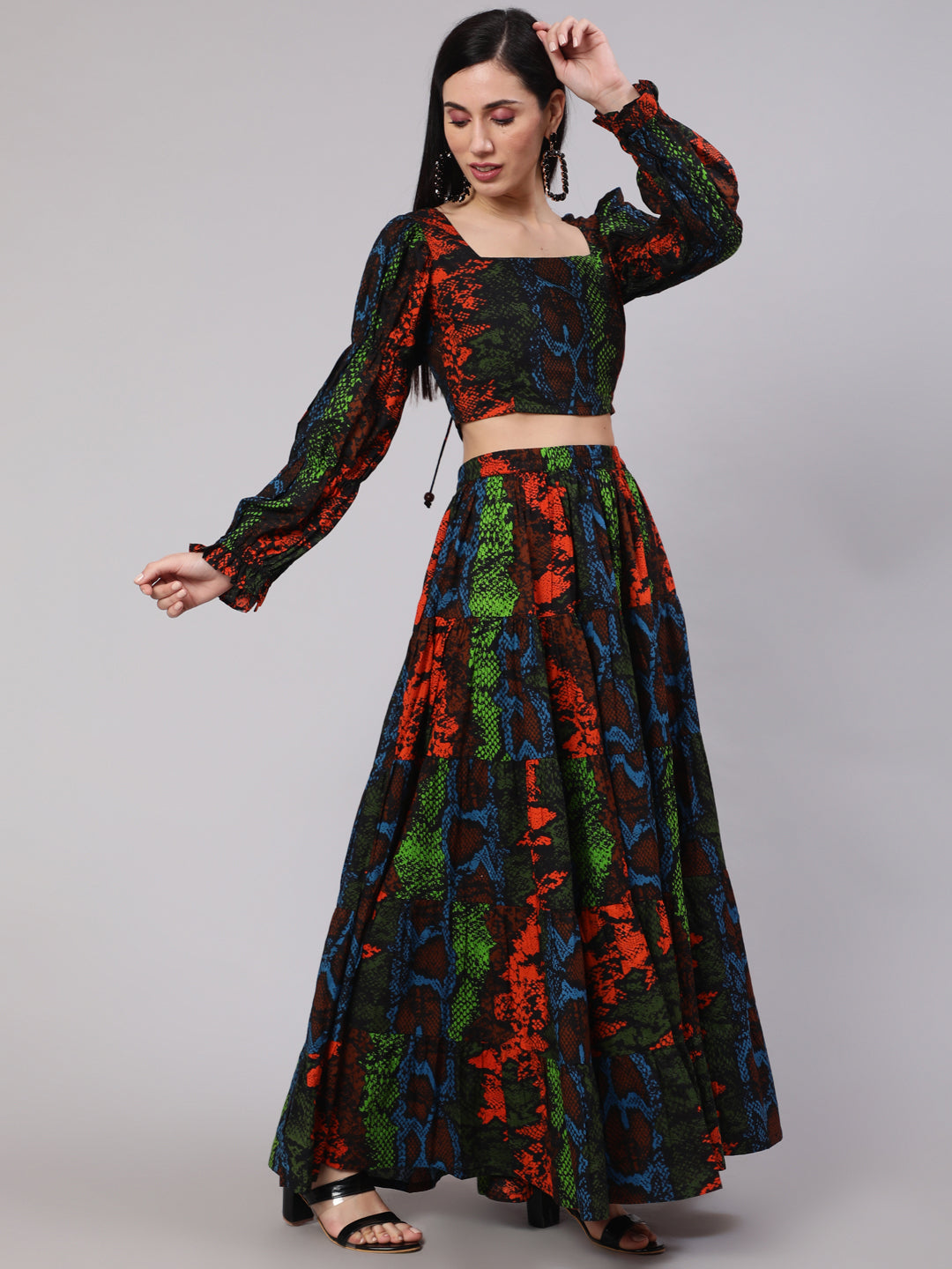 Multicolor Snake Print Co Ord Set - Elganza