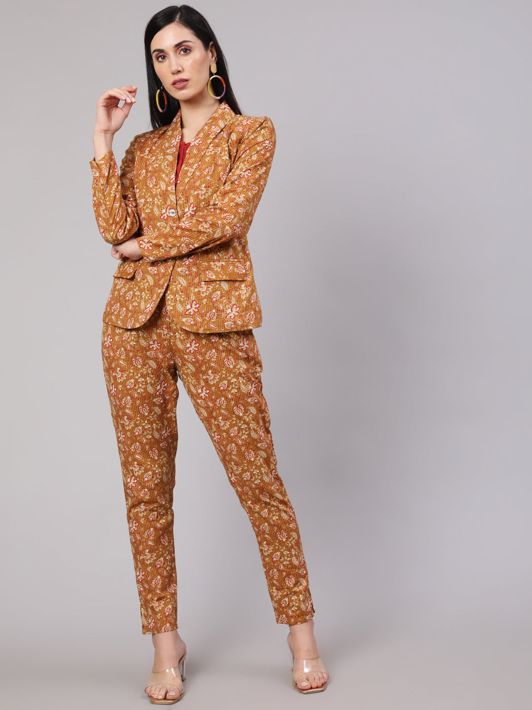 Mustard Floral Kantha Co Ord Set - Elganza
