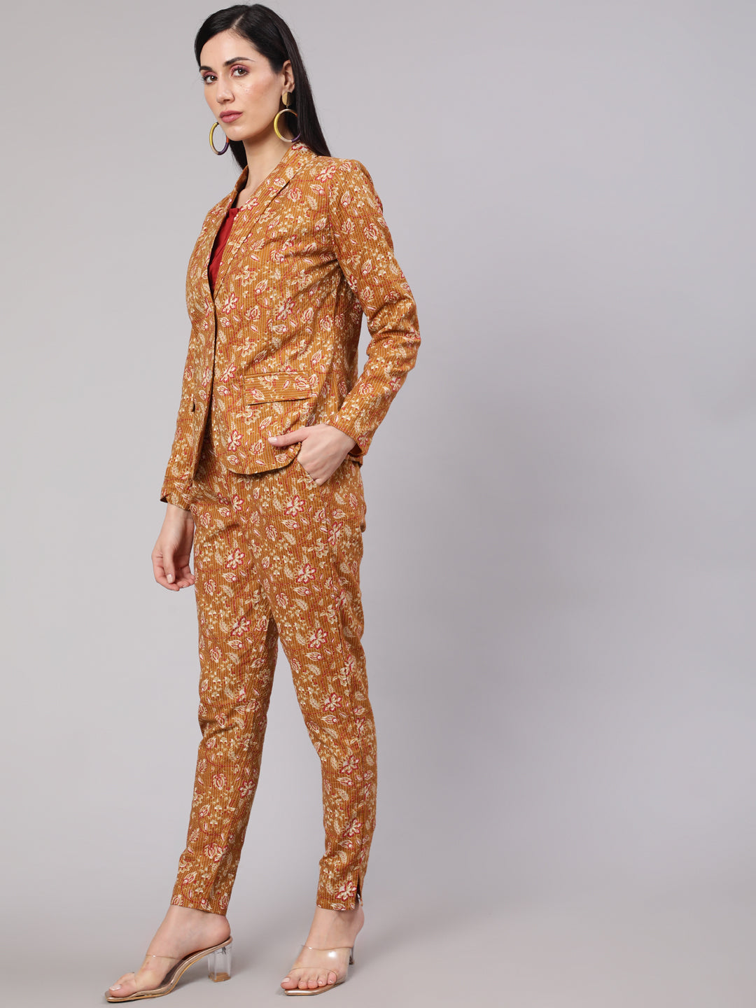 Mustard Floral Kantha Co Ord Set - Elganza