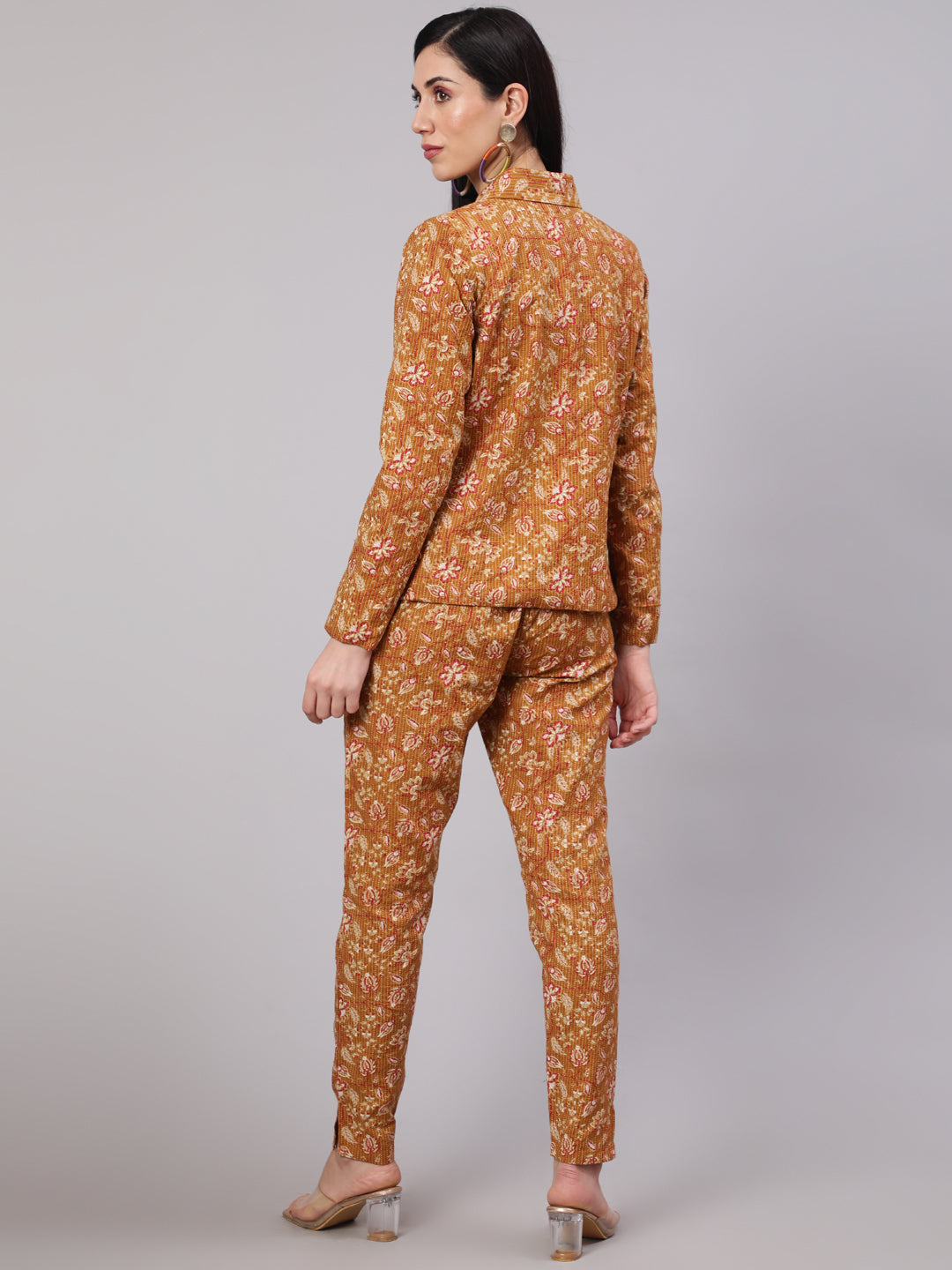 Mustard Floral Kantha Co Ord Set - Elganza