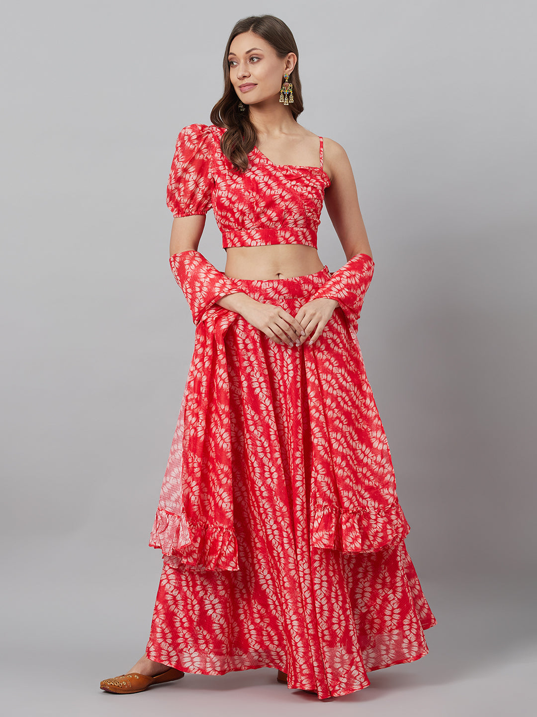 Red Printed Lehenga Choli With Dupatta - Elganza