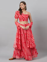 Red Printed Lehenga Choli With Dupatta - Elganza