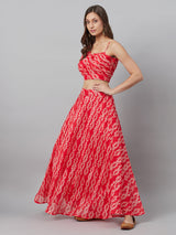 Red Printed Lehenga Choli With Dupatta - Elganza