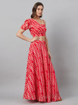 Red Printed Lehenga Choli With Dupatta - Elganza