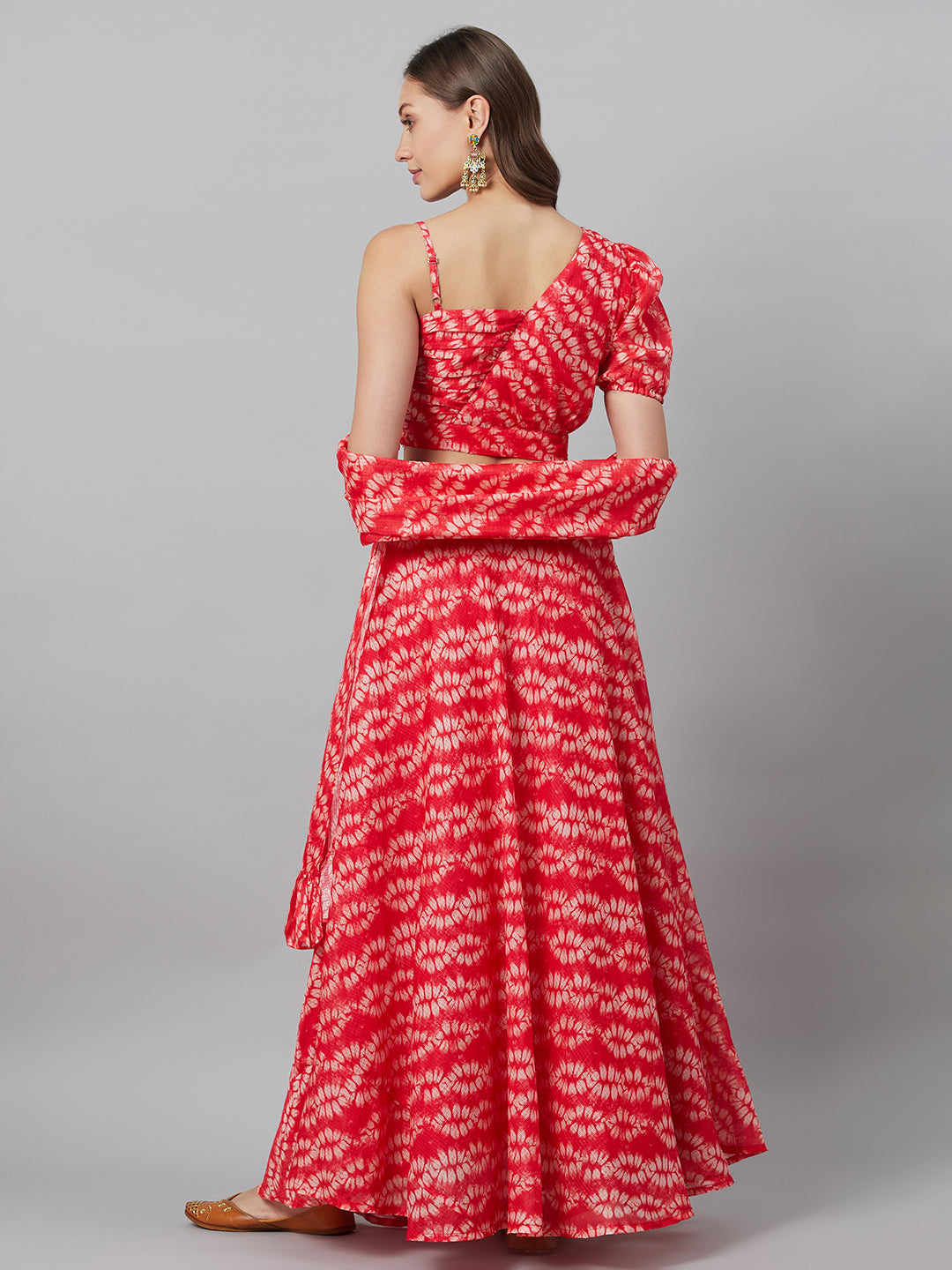 Red Printed Lehenga Choli With Dupatta - Elganza