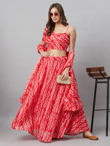 Red Printed Lehenga Choli With Dupatta - Elganza