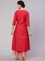 Pink Co Ord Set With Red Jacket - Elganza