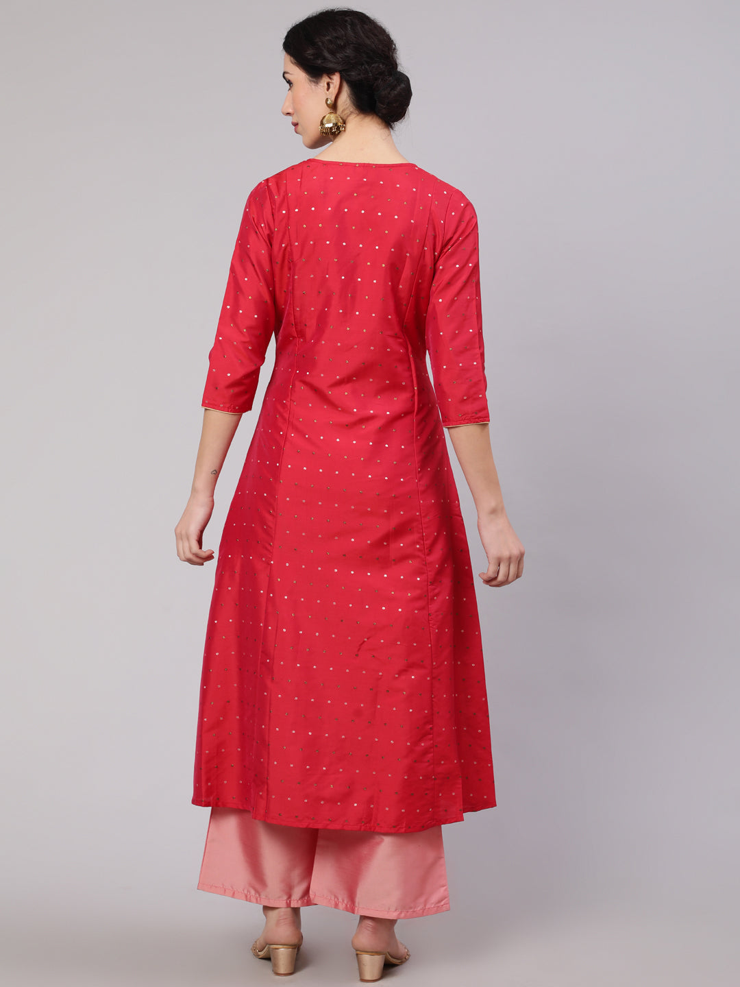 Pink Co Ord Set With Red Jacket - Elganza