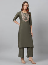 Grey Embroidered Kurta Palazzo With Dupatta - Elganza
