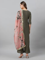 Grey Embroidered Kurta Palazzo With Dupatta - Elganza