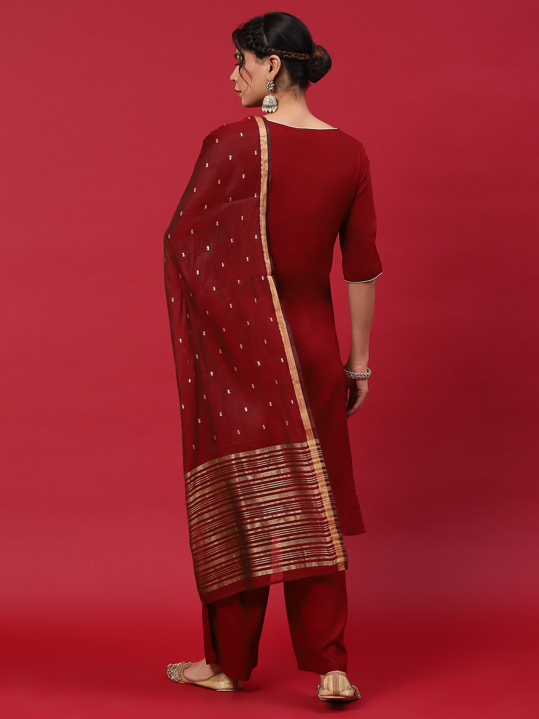 Maroon Printed Kurta Palazzo With Dupatta - Elganza