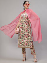 Cream Floral Print Coule Combo Set - Elganza