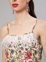 Cream Floral Print Coule Combo Set - Elganza