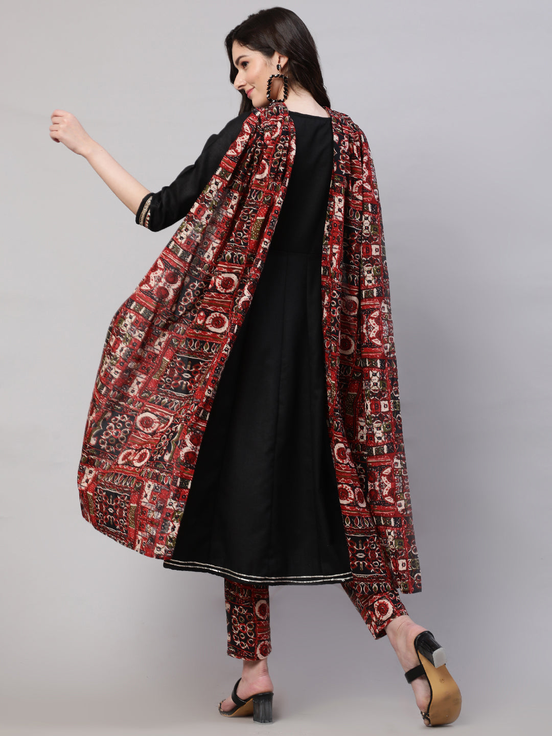 Black Embroidered Anarkali Pant With Dupatta - Elganza