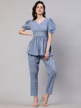 Blue Chambray Co-ord Set - Elganza