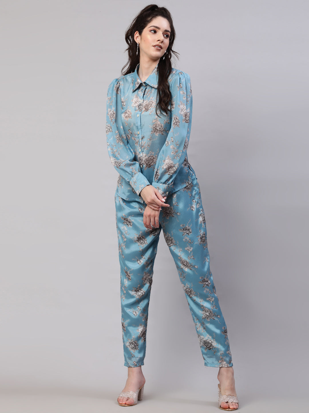 Blue Floral Print Co-ord Set - Elganza