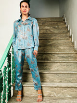 Blue Floral Print Co-ord Set - Elganza