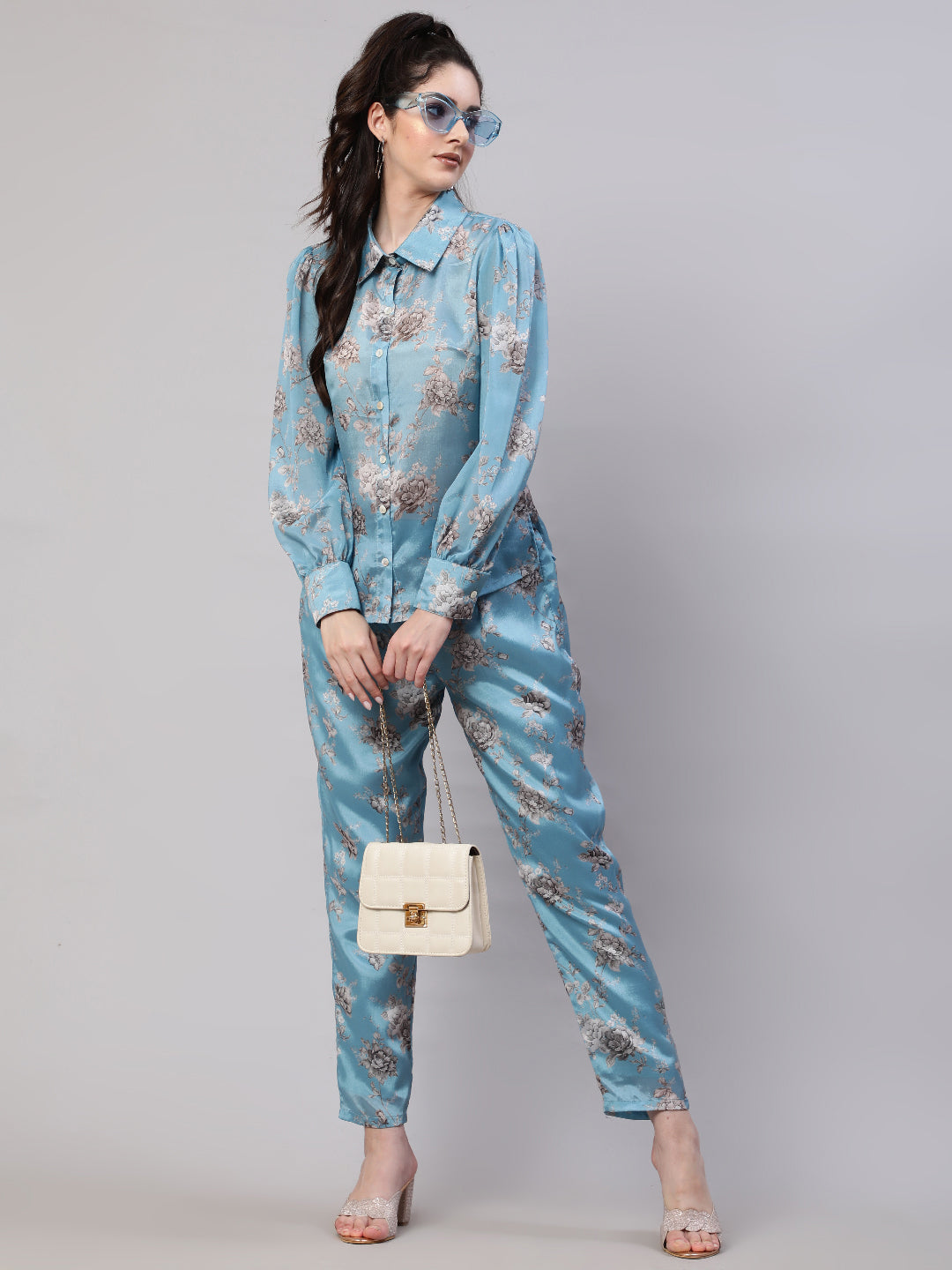 Blue Floral Print Co-ord Set - Elganza