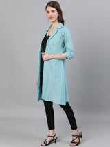 Blue Notched Lapel Jacket With Embroidery Detail - Elganza