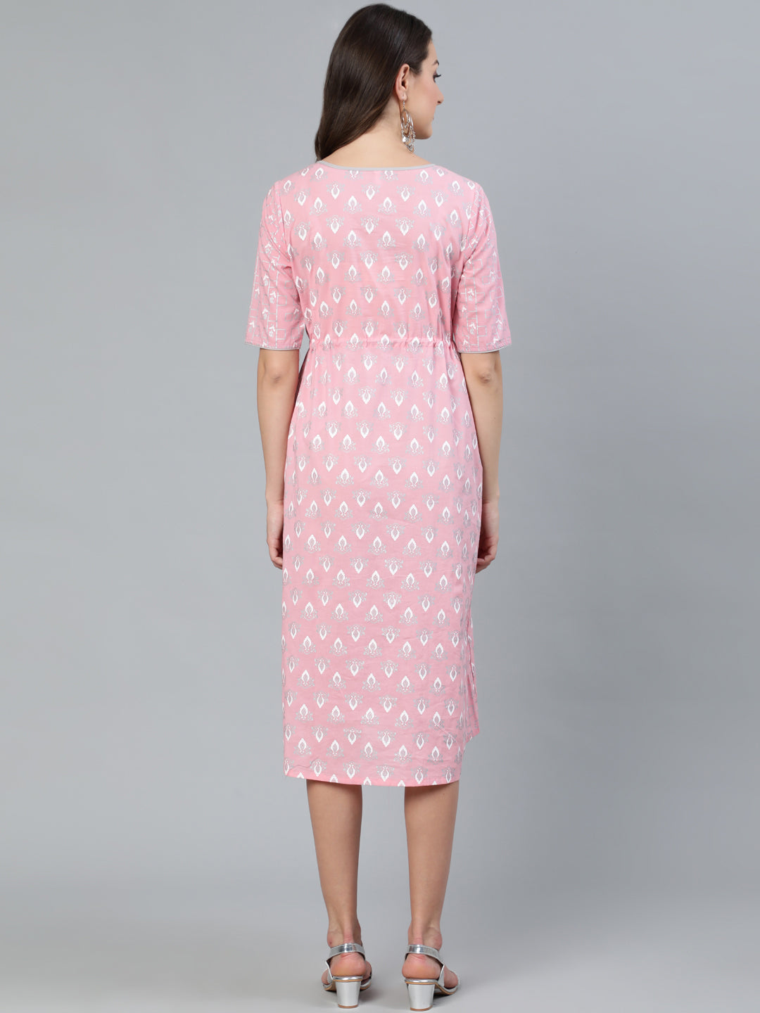 Pink Printed Empire Dress - Elganza