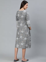 Grey Floral Print Dress - Elganza