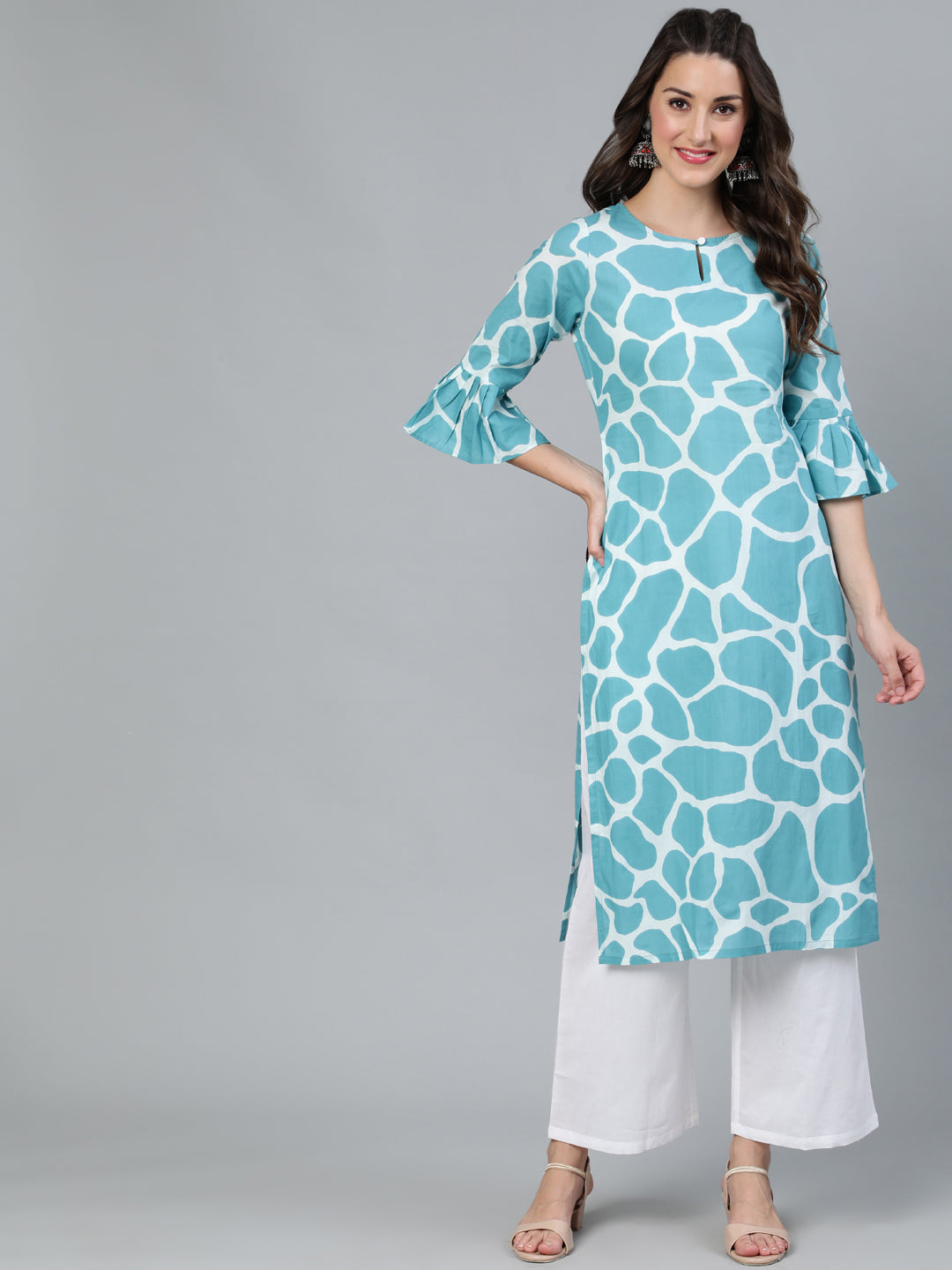 Blue Animal Print Kurta - Elganza