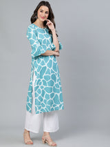 Blue Animal Print Kurta - Elganza