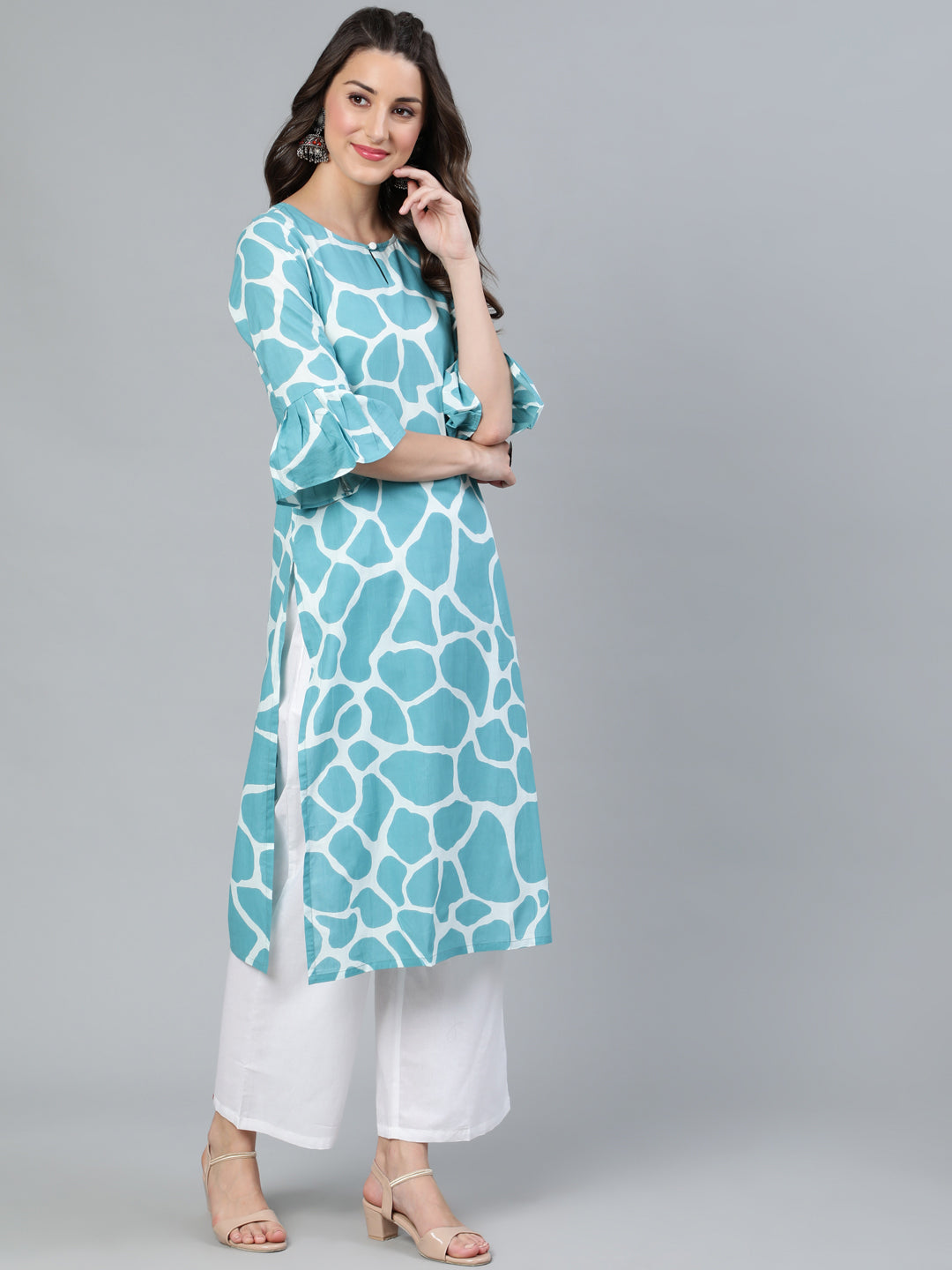 Blue Animal Print Kurta - Elganza