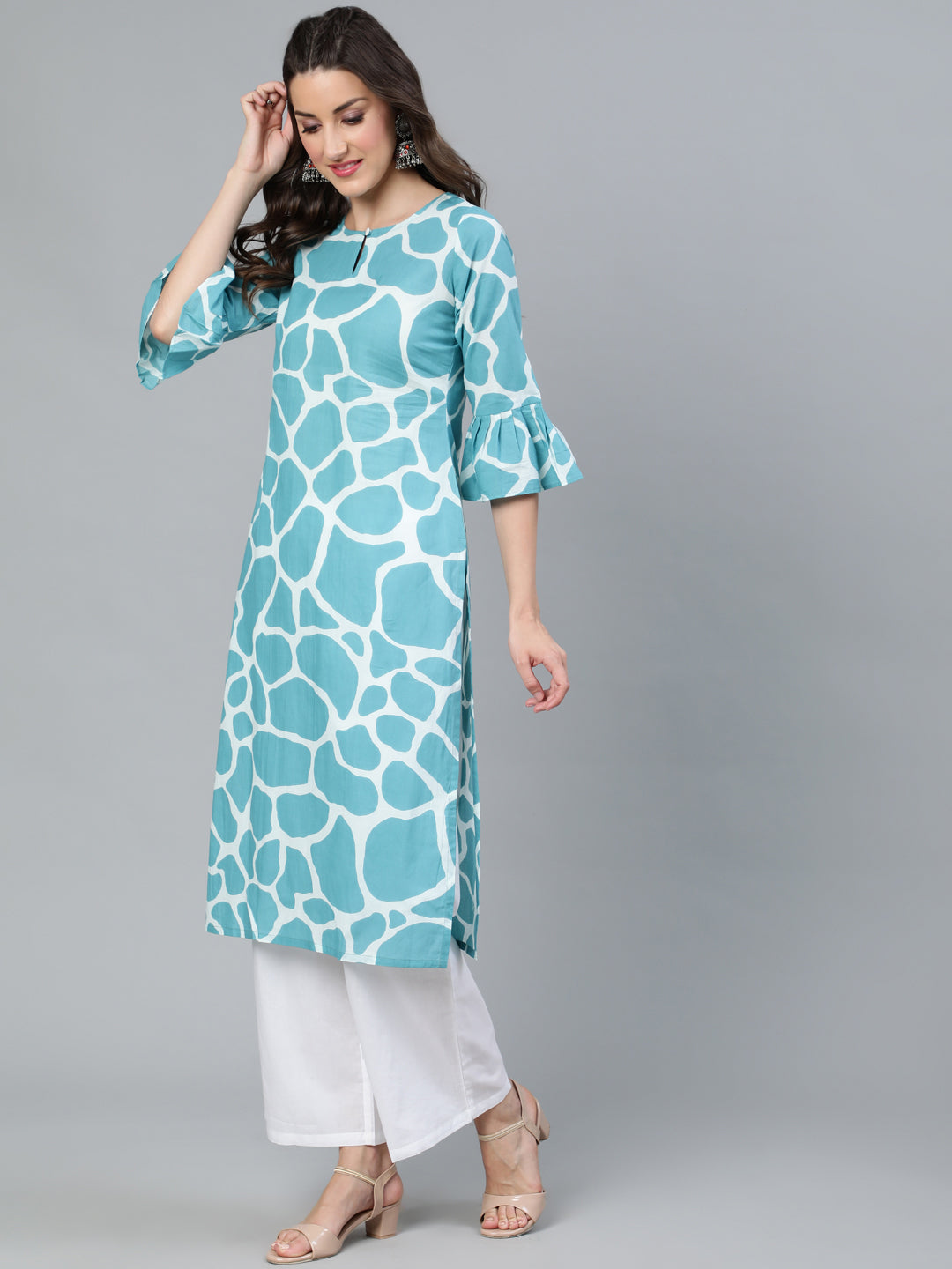 Blue Animal Print Kurta - Elganza