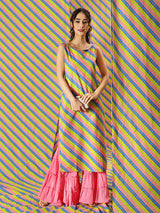 Pink & Green Leheriya Print Kurta - Elganza
