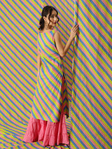 Pink & Green Leheriya Print Kurta - Elganza